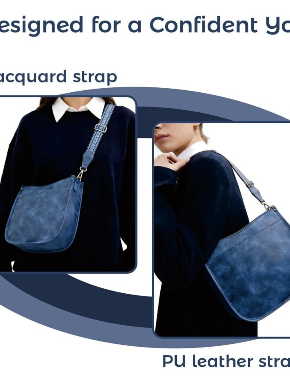 Women's Blue Imported Pu Leather 2 Adjustable Straps Zipper Crossbody Bag - Picture 4 of 7